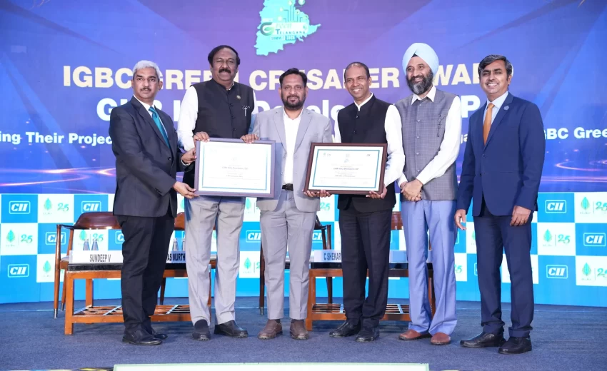 GHR Infra team receiving IGBC Green Crusader Award at Green Telangana Summit 2026 in Hyderabad