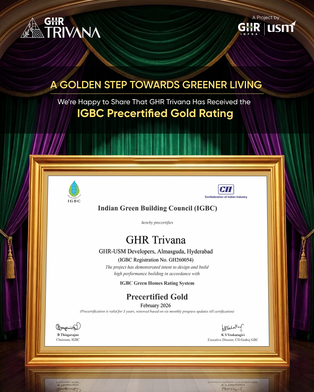 Trivana by GHR USM South Hyderabad’s Boutique Villa Community Earns IGBC Pre-Certified Gold Rating